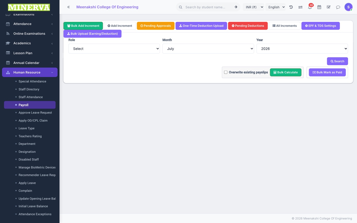 Payroll screen