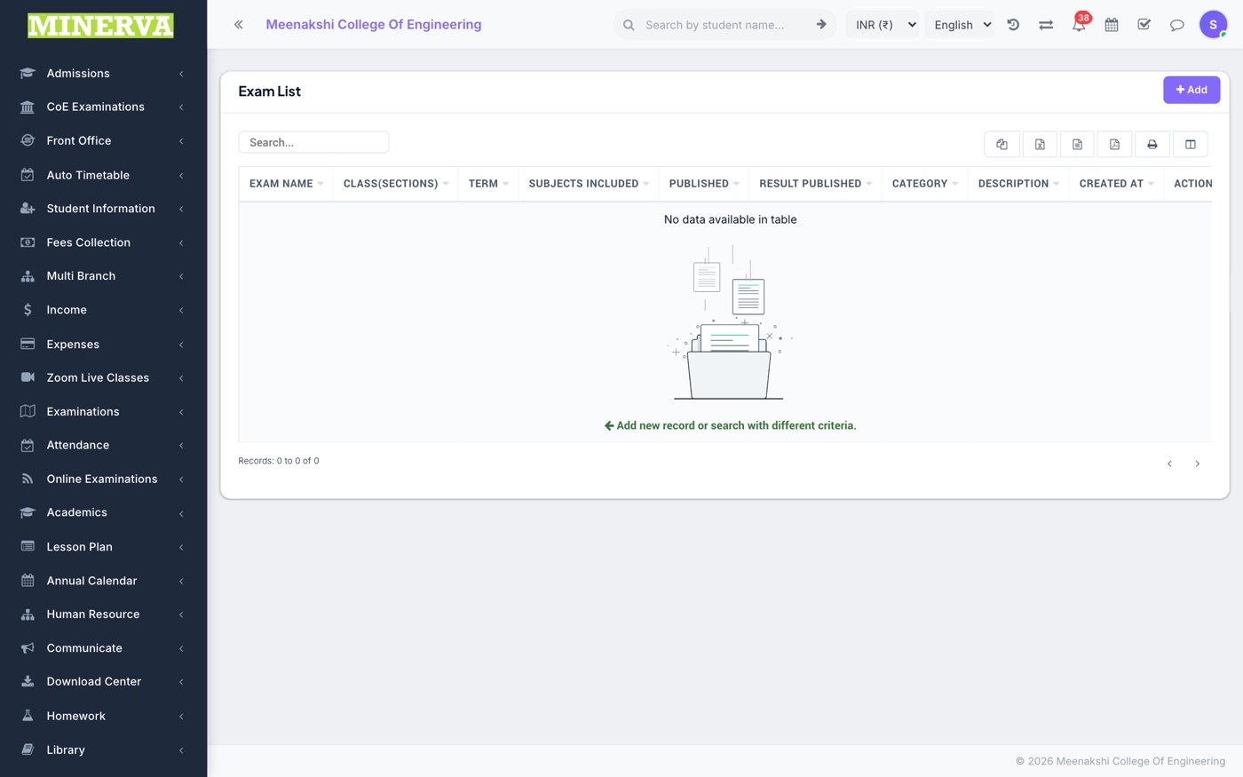 Exam & Schedule screen